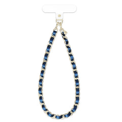 Metallic Navy Leather Chain Phone Charm